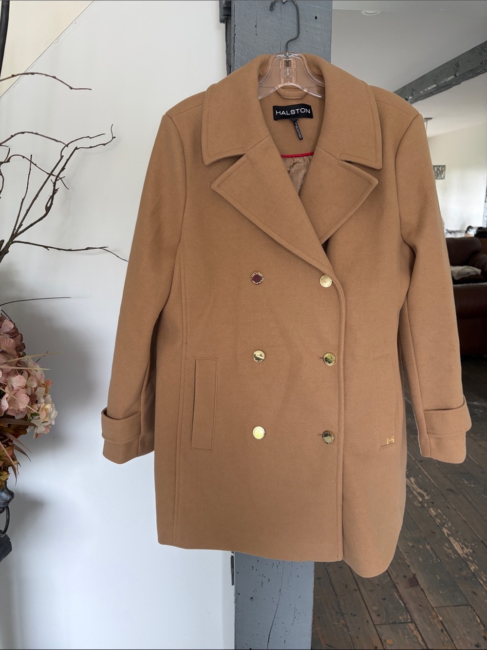 Halston Heritage Camel Double-Breasted Pea Coat new missing tag
